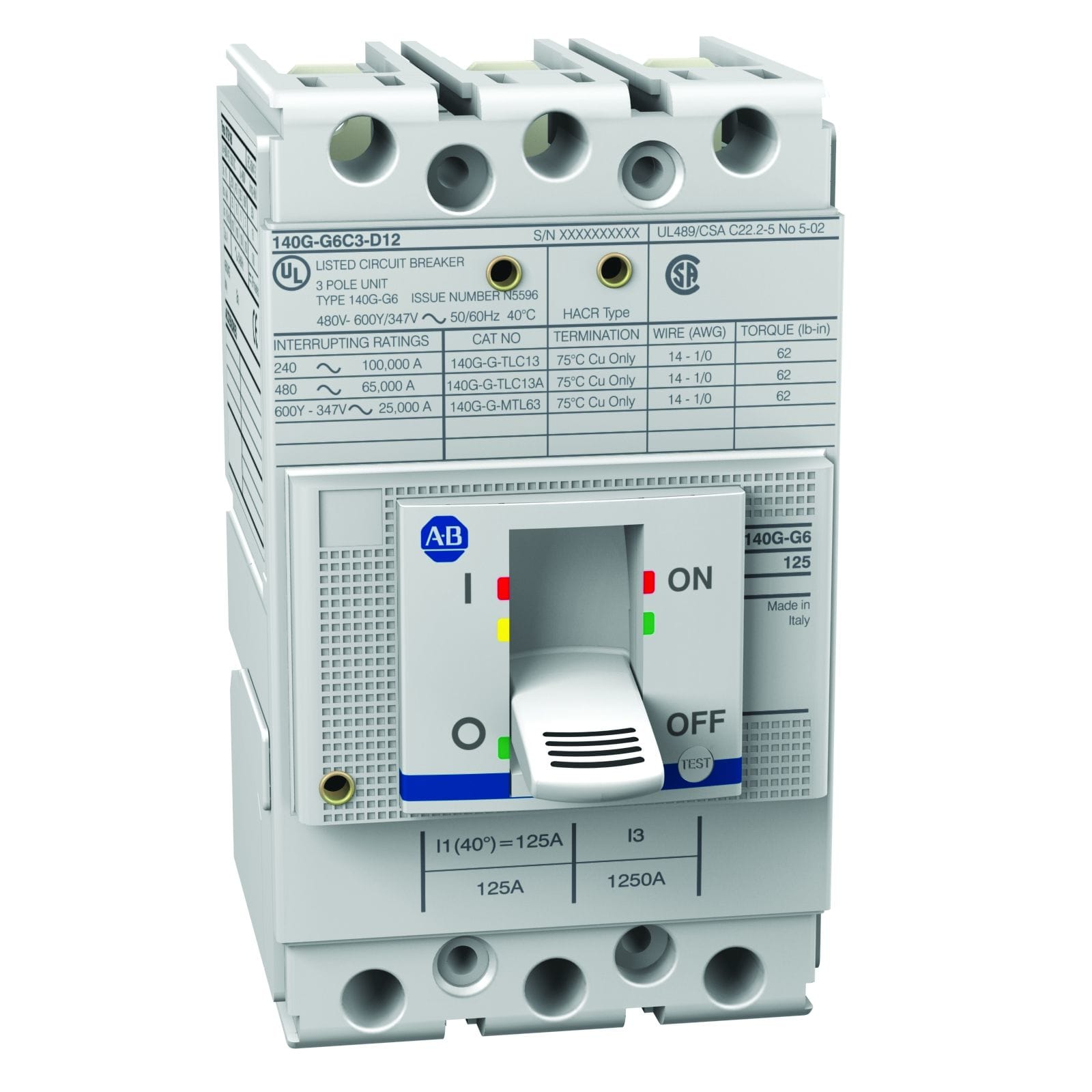 Allen-Bradley - 140G-G6C3-D10, MCCB, 100AT, 125AF